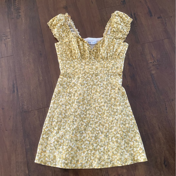 Zara Yellow Printed Mini Dress XS - Picture 10 of 14